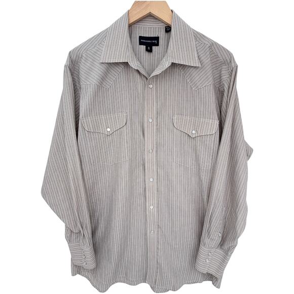 Panhandle Slim Other - Panhandle Slim Western Shirt Mens 16 34 Beige Striped Snap Button Cowboy Shirt